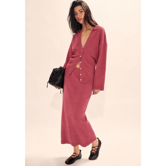 Free People Sweaters - NWT Free People Gwenna Sweater Set XS Cardigan Maxi Skirt 2 Piece Rodeo Red
